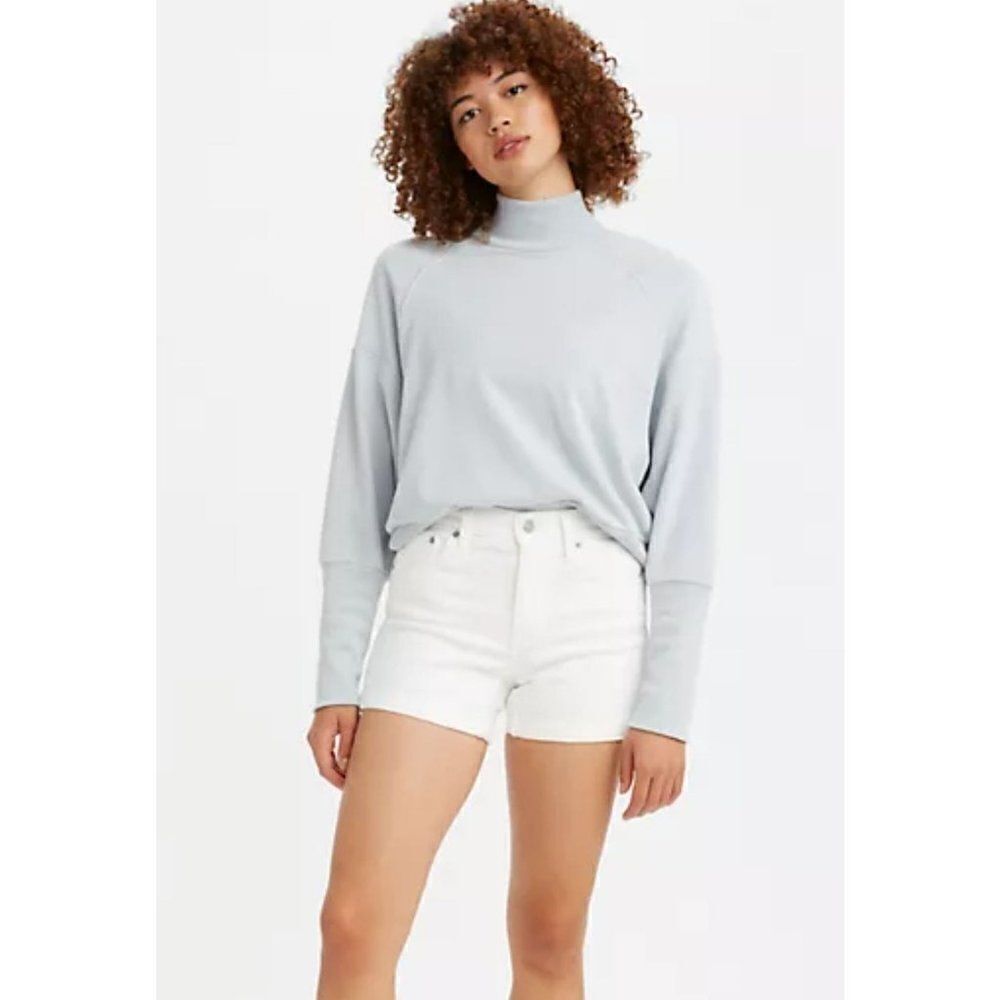 Levi Women Mid Rise Mid Length Distressed White Jean Stretch Shorts Size 10 NWT